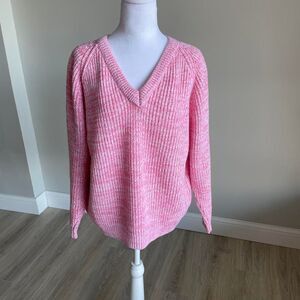 Heather Pink Vintage V Neck Sweater Women's Large Barbie Cottage Cabin Soft 90's